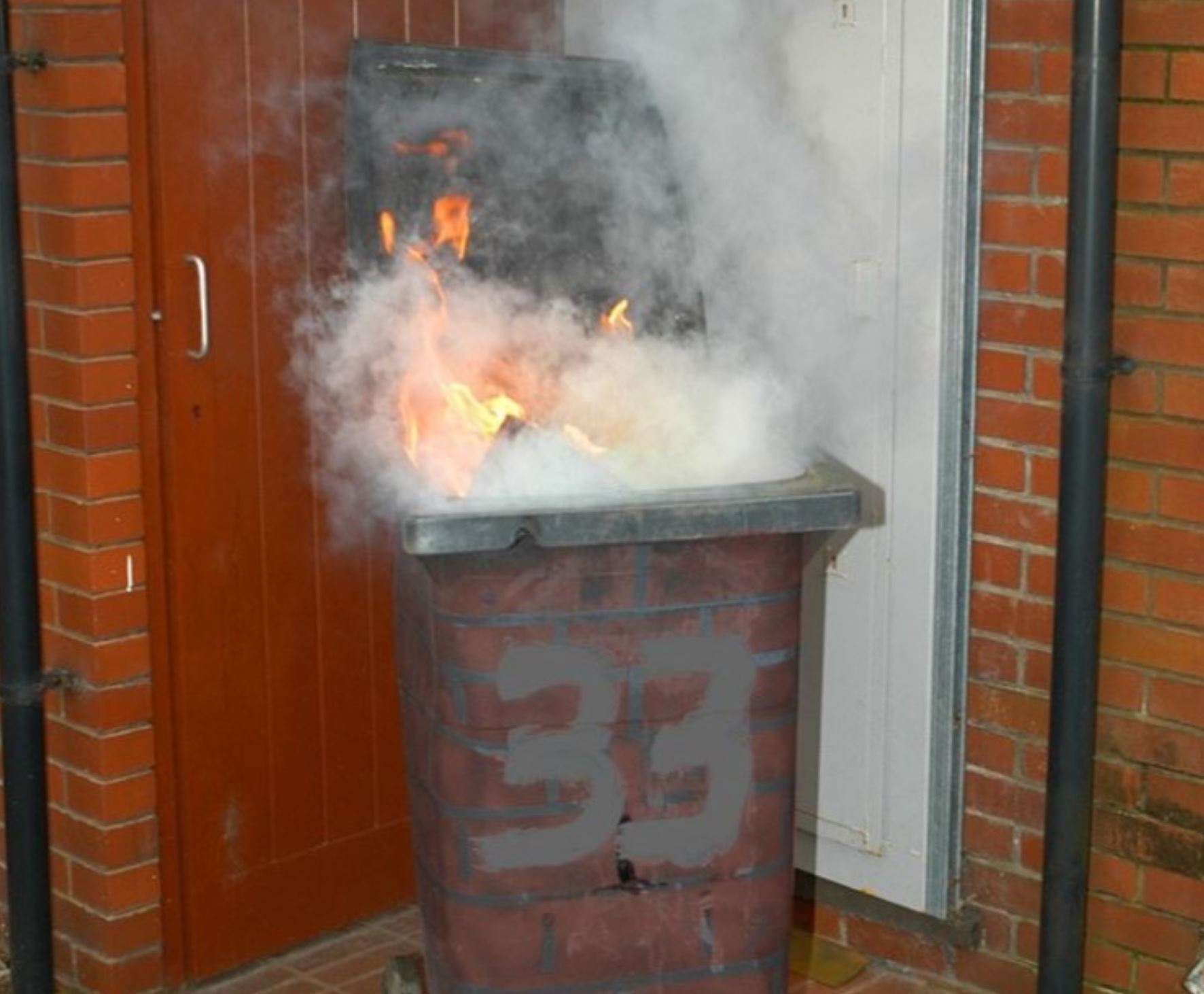 Wheelie bin on fire. 