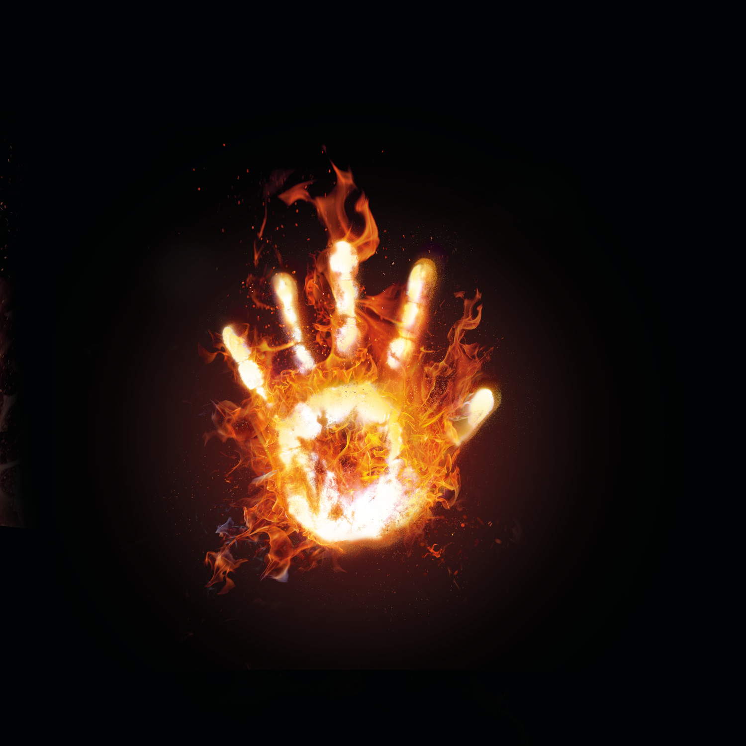 Fire hand on black background