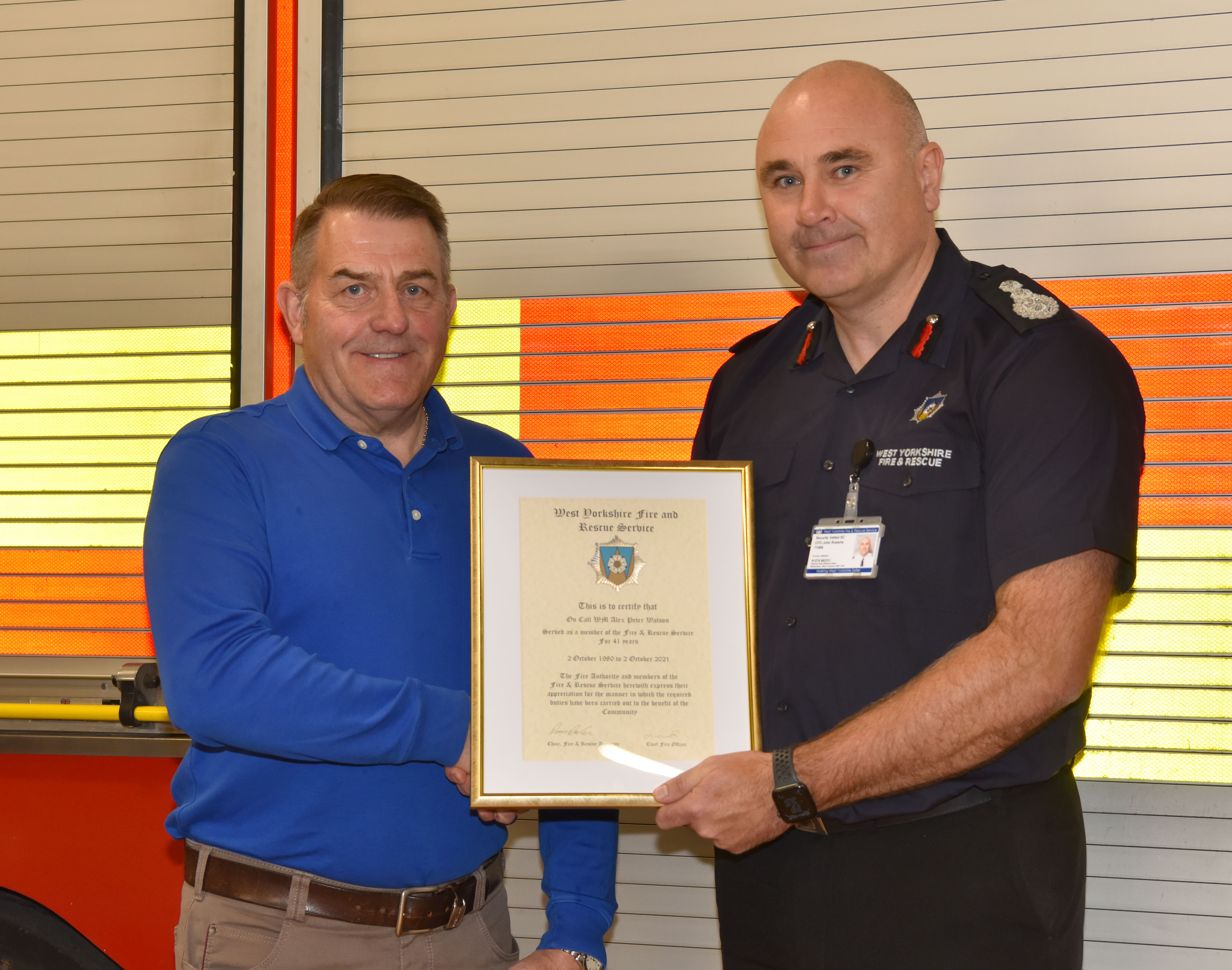 WC Alex Watson with Chief Fire Officer John Roberts.JPG