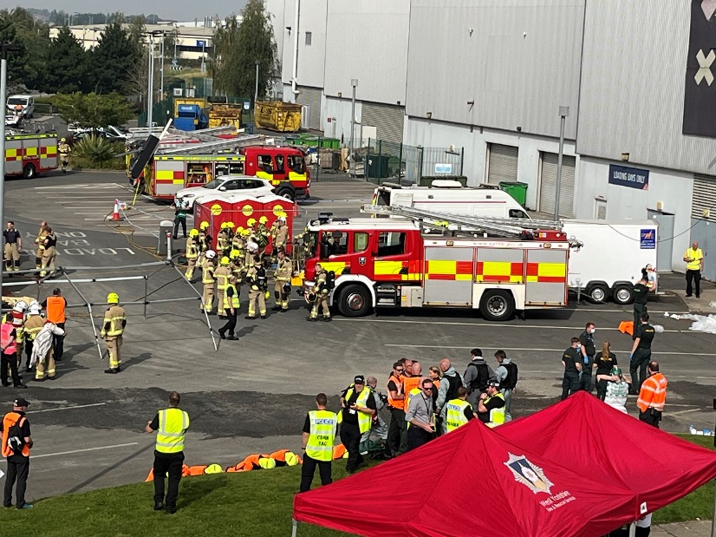 West Yorkshire emergency services convene outside Xscape Yorkshire for a multi-agency exercise