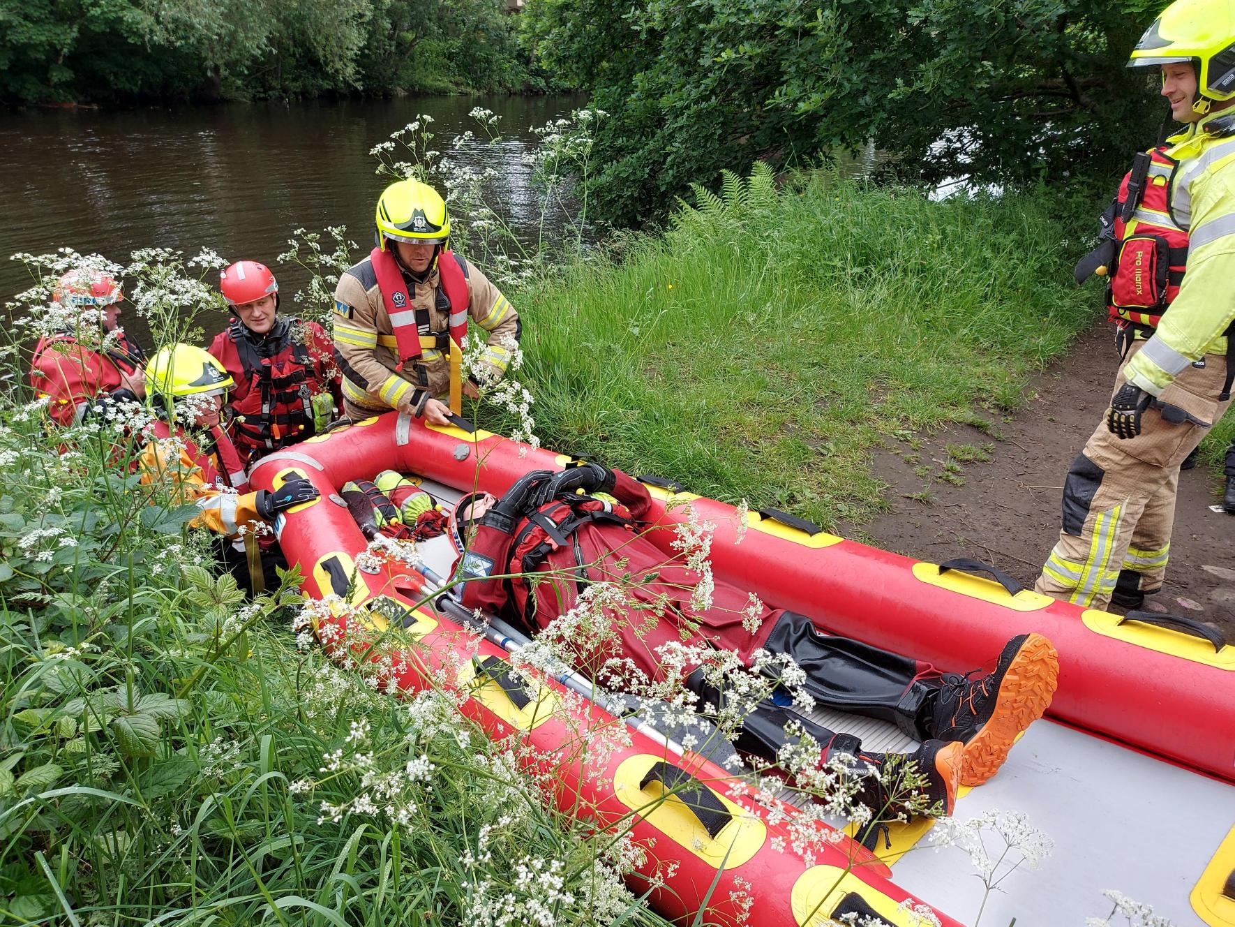 Water rescue training exercise on the River Calder