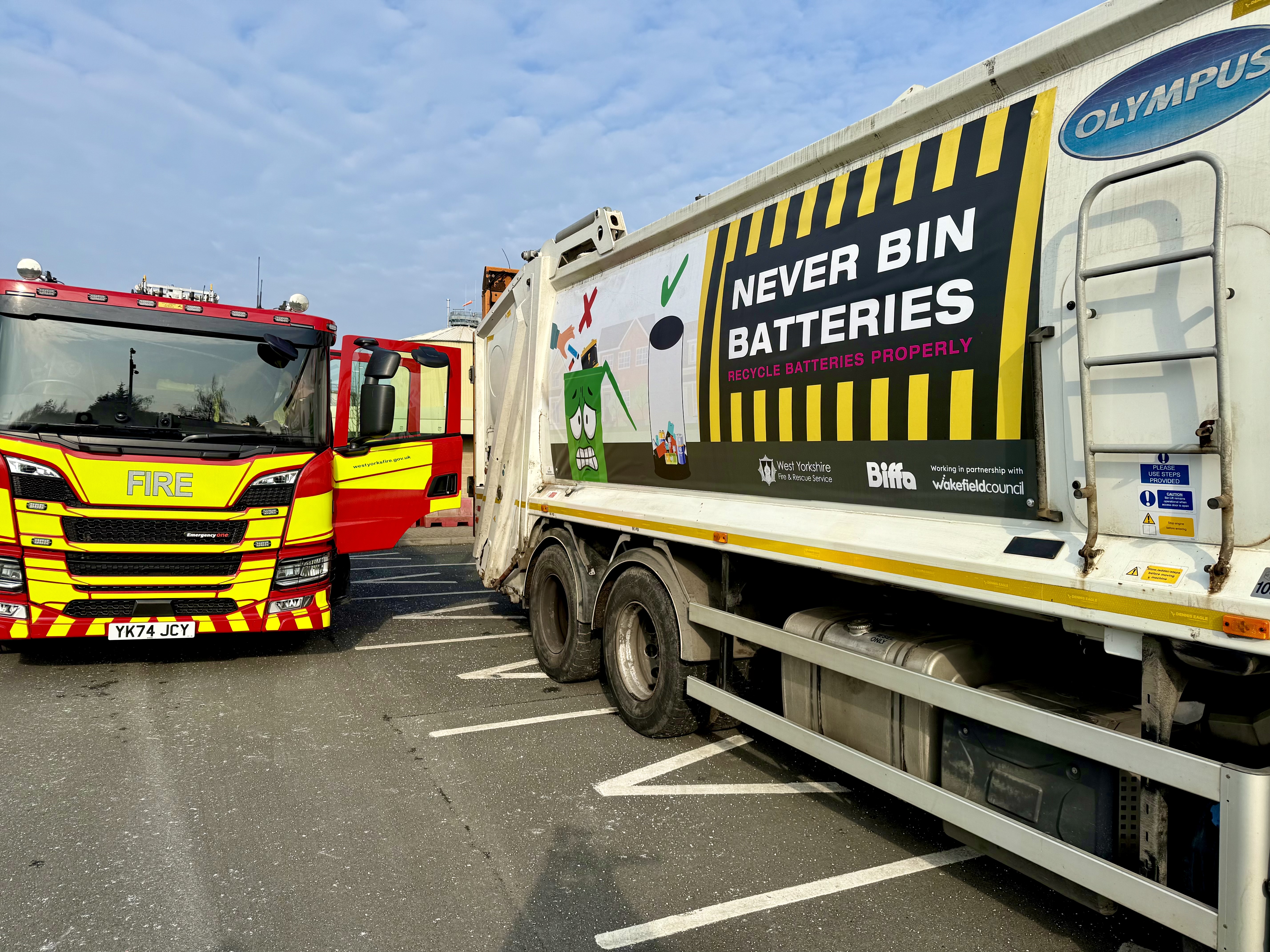WYFRS fire appliance and Wakefield Council big wagon