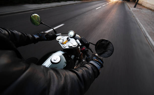 Point of view of driver on a motorcycle on the road driving