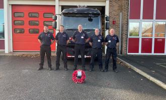 Photo of Morley Blue Watch undertaking a minute's silence at Remembrance Day 2021.