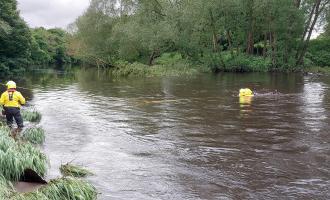 Water rescue training exercise on the River Calder