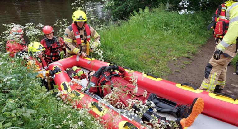 Water rescue training exercise on the River Calder